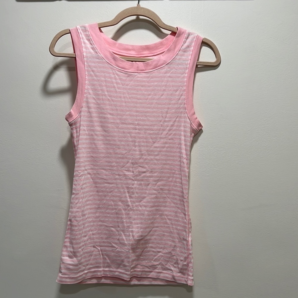 THREE Dots Tank Top Pink and White Stripes size medium